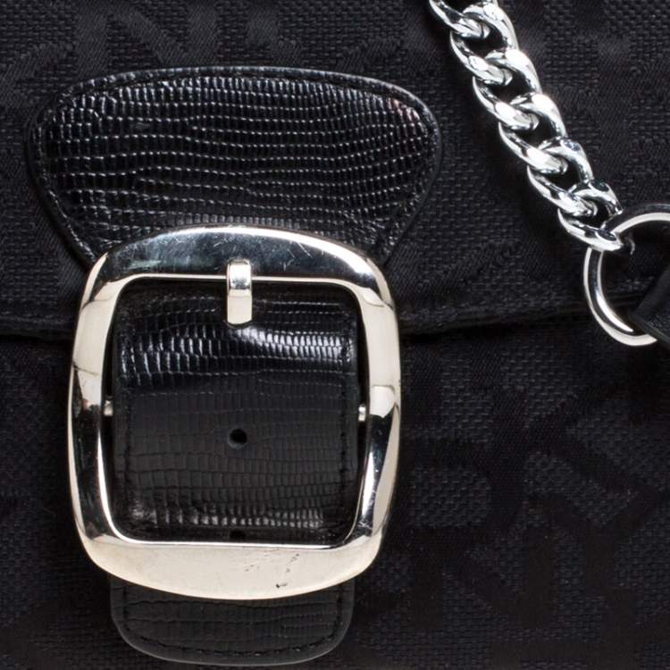 Pre Owned Dkny Black Monogram Canvas Flap Chain Shoulder Bag