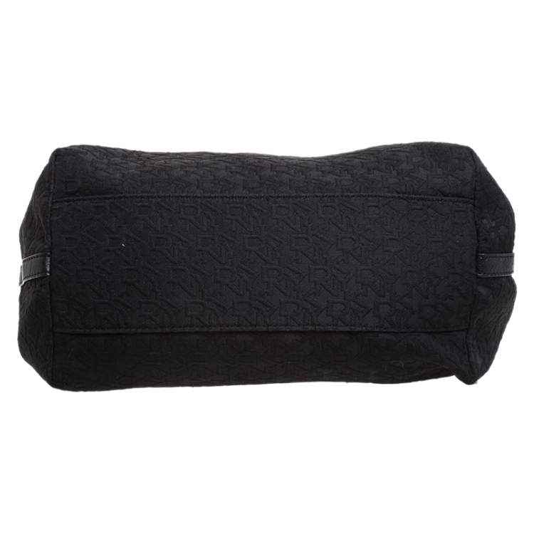 Pre Owned DKNY Black Monogram Fabric Zip Hobo