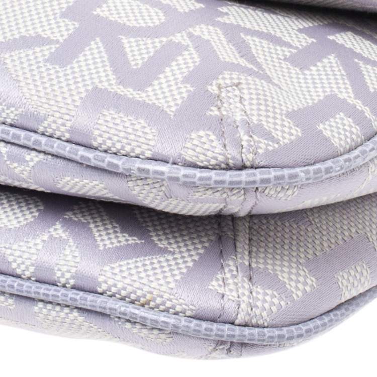 Pre Owned Dkny Lilac Signature Fabric and Leather Buckle Flap Shoulder Bag