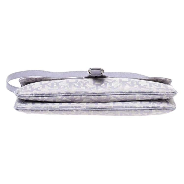 Pre Owned Dkny Lilac Signature Fabric and Leather Buckle Flap Shoulder Bag