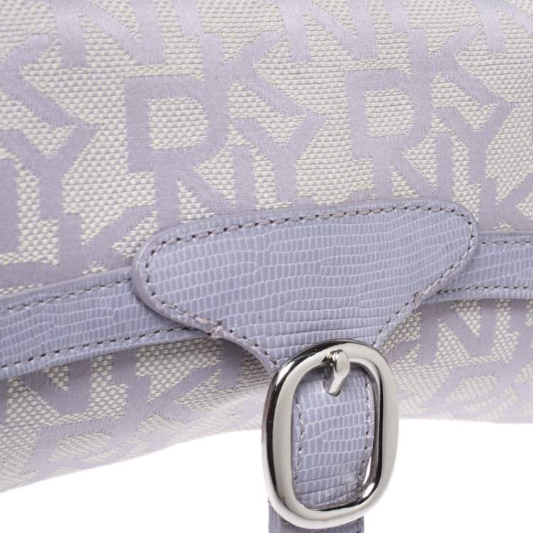 Pre Owned Dkny Lilac Signature Fabric and Leather Buckle Flap Shoulder Bag