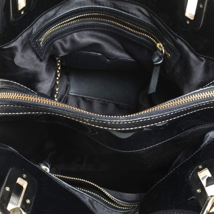 Pre Owned DKNY Black Monogram Fabric and Leather Tote