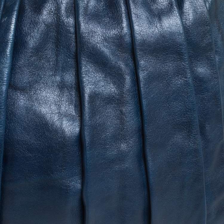 Pre Owned Dkny Navy Blue Pleated Leather Floral Chain Detail Hobo