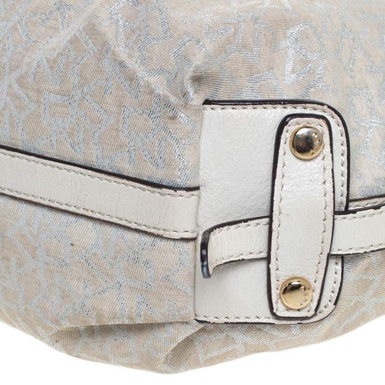 Pre Owned Dkny Ivory Signature Fabric and Leather Shoulder Bag