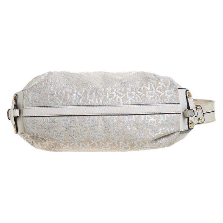 Pre Owned Dkny Ivory Signature Fabric and Leather Shoulder Bag