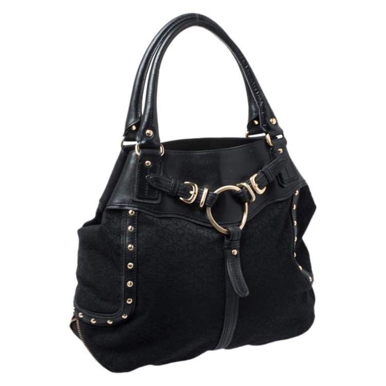 Pre Owned DKNY Black Signature Canvas and Leather Shoulder Bag