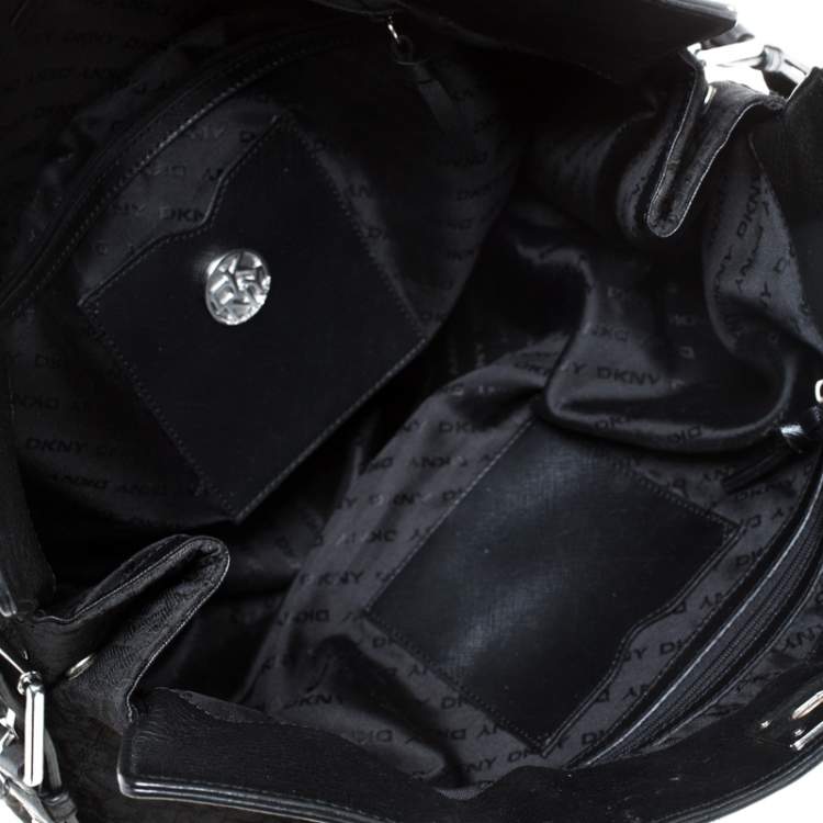 Pre Owned DKNY Black Signature Canvas and Leather Tote