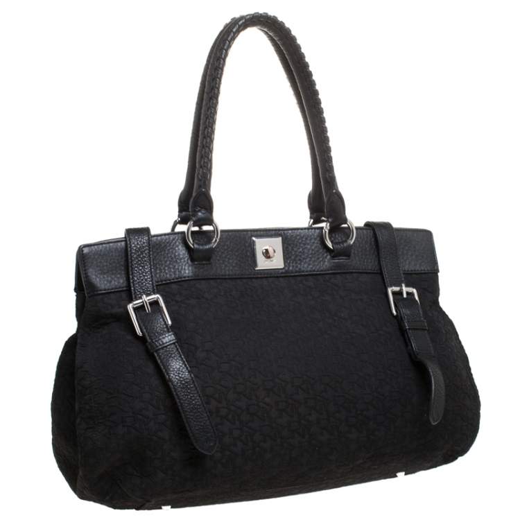 Pre Owned DKNY Black Signature Canvas and Leather Tote