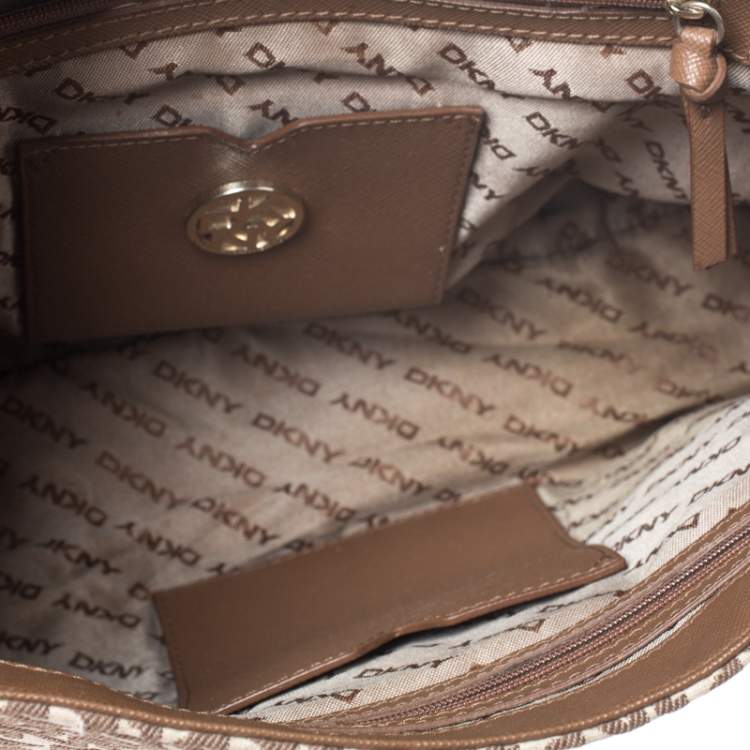 Pre Owned DKNY Beige/Tan Canvas and Leather Top Handle Bag