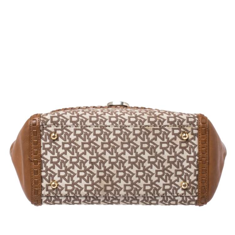 Pre Owned DKNY Beige/Tan Canvas and Leather Top Handle Bag