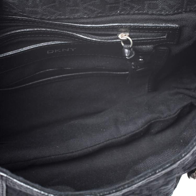 Pre Owned DKNY Black Signature Canvas and Leather Shoulder Bag 