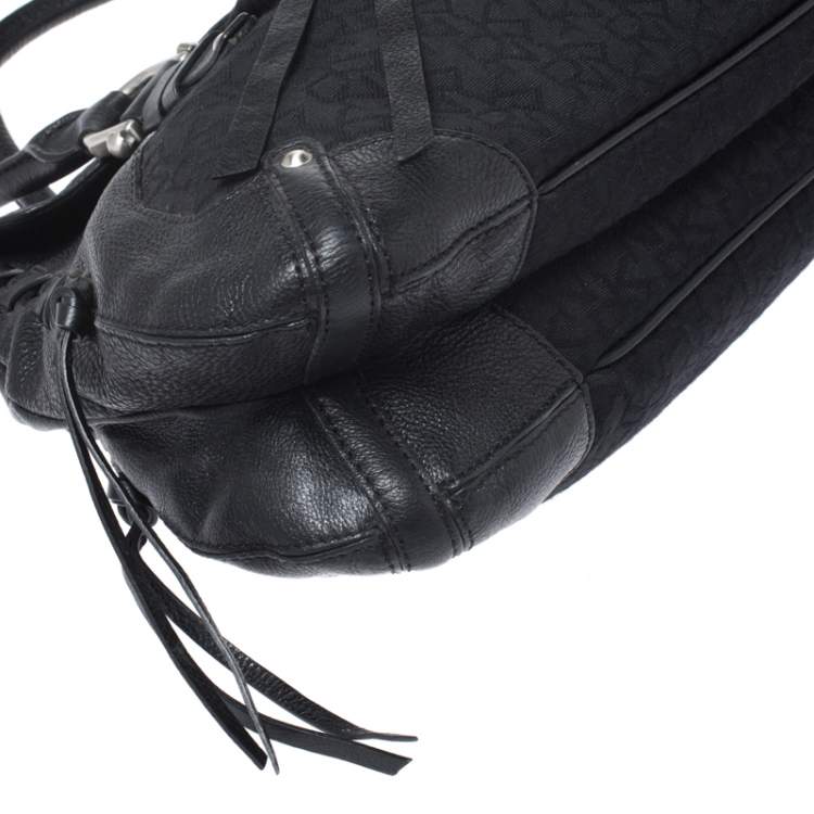 Pre Owned DKNY Black Signature Canvas and Leather Shoulder Bag 
