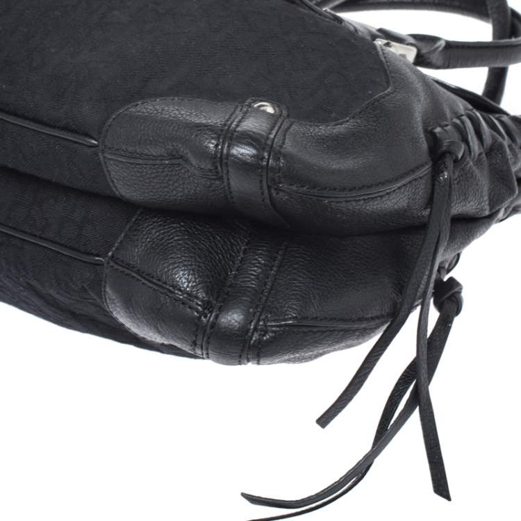 Pre Owned DKNY Black Signature Canvas and Leather Shoulder Bag 
