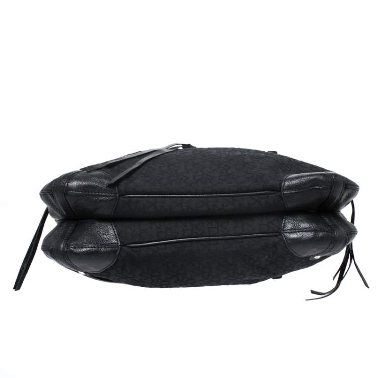 Pre Owned DKNY Black Signature Canvas and Leather Shoulder Bag 