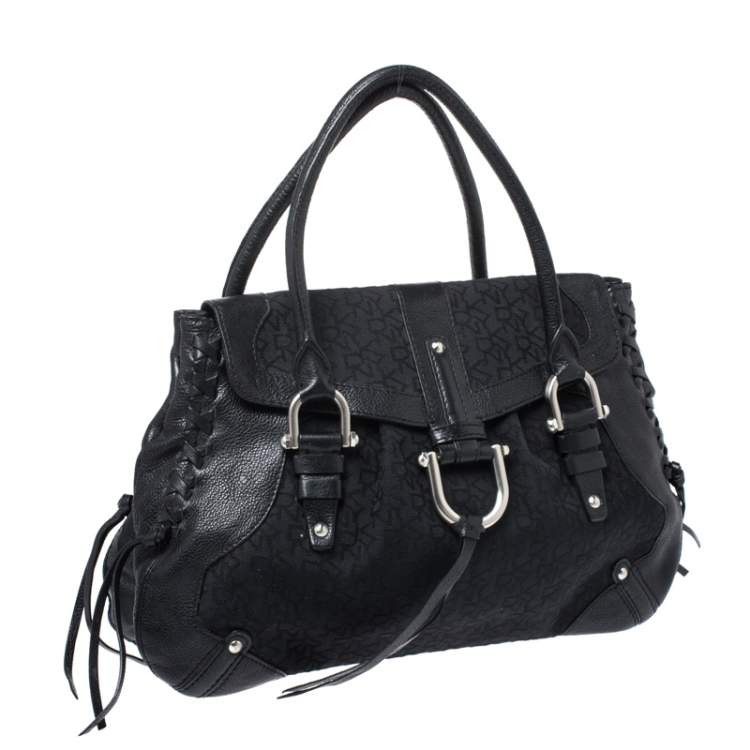 Pre Owned DKNY Black Signature Canvas and Leather Shoulder Bag 