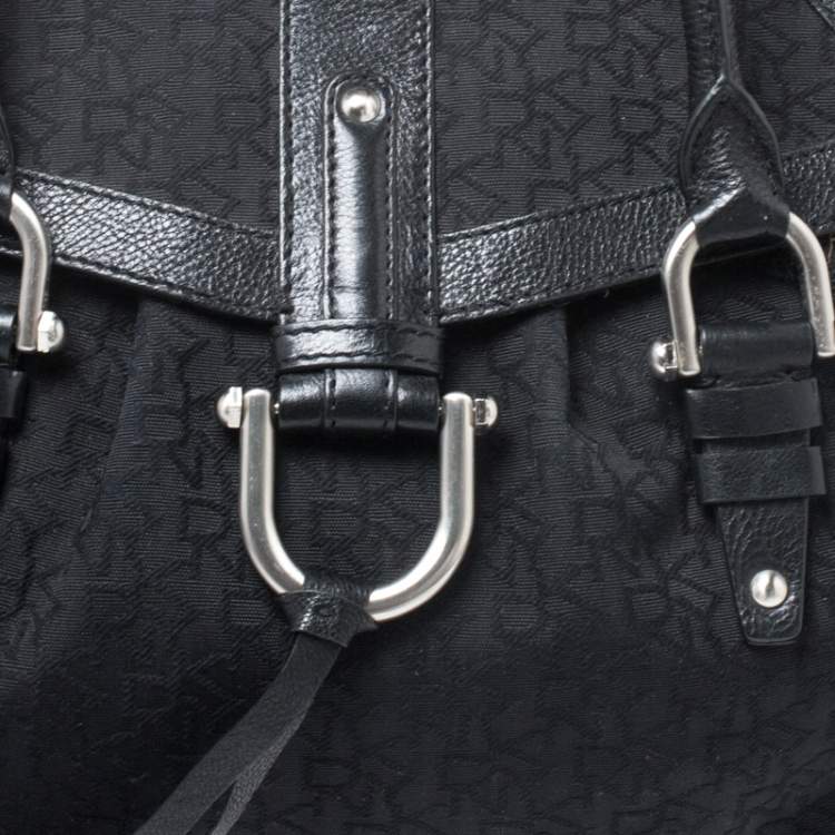 Pre Owned DKNY Black Signature Canvas and Leather Shoulder Bag 