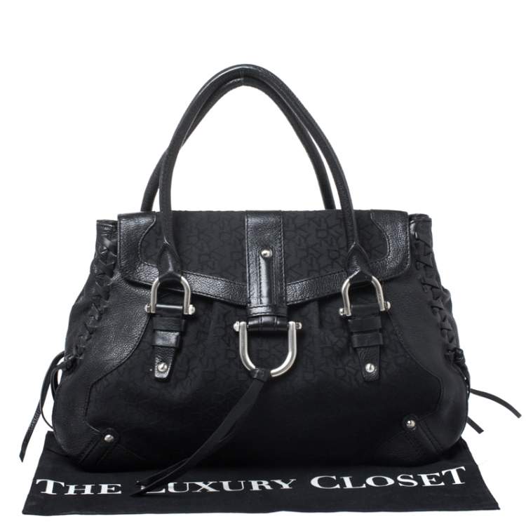 Pre Owned DKNY Black Signature Canvas and Leather Shoulder Bag 