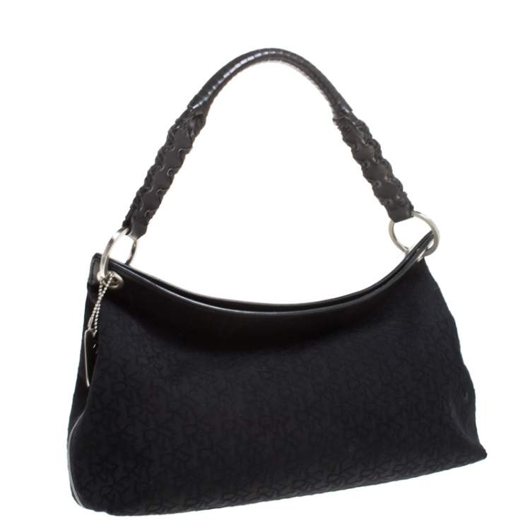 Pre Owned DKNY Black Signature Canvas and Leather Satchel