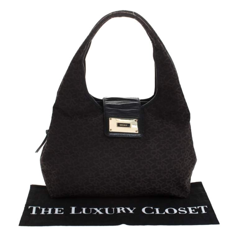 Pre Owned Dkny Black Signature Canvas and Leather Satchel