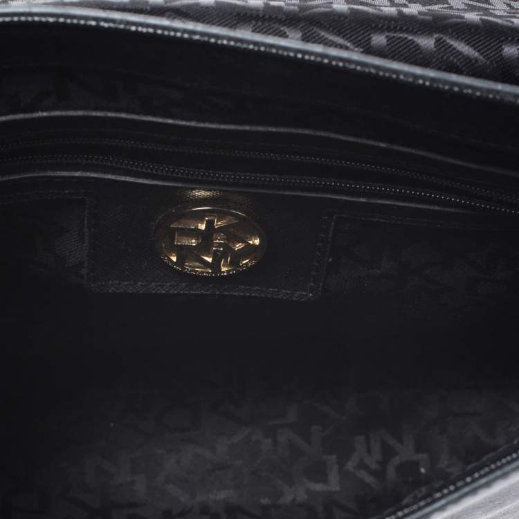 Pre Owned DKNY Black/White Leather Crossbody Bag