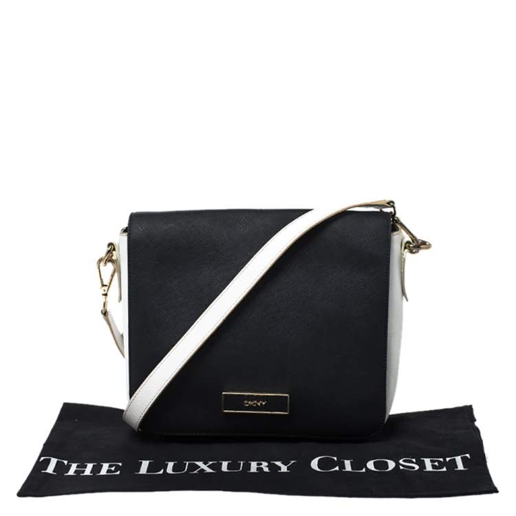 Pre Owned DKNY Black/White Leather Crossbody Bag