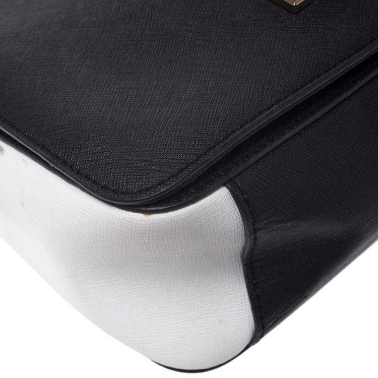 Pre Owned DKNY Black/White Leather Crossbody Bag