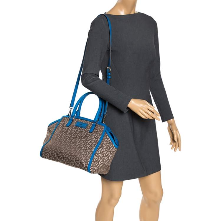 Pre Owned DKNY Beige/Blue Monogram Canvas Satchel 