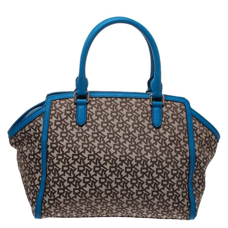 Pre Owned DKNY Beige/Blue Monogram Canvas Satchel 