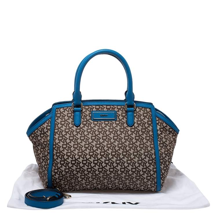 Pre Owned DKNY Beige/Blue Monogram Canvas Satchel 