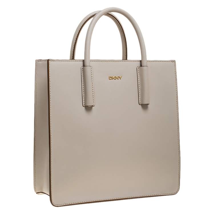 Pre Owned Dkny Off White Leather Book Tote