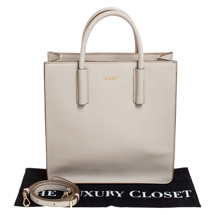 Pre Owned Dkny Off White Leather Book Tote