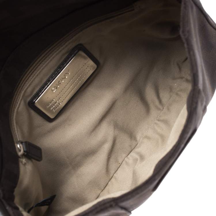 Pre Owned DKNY Dark Brown Signature Canvas and Leather Shoulder Bag
