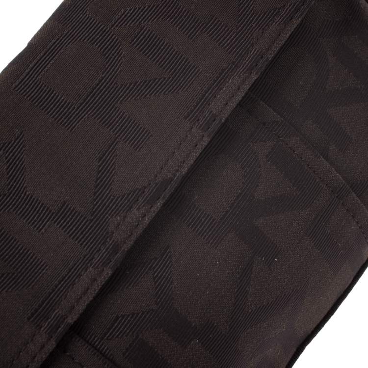 Pre Owned DKNY Dark Brown Signature Canvas and Leather Shoulder Bag