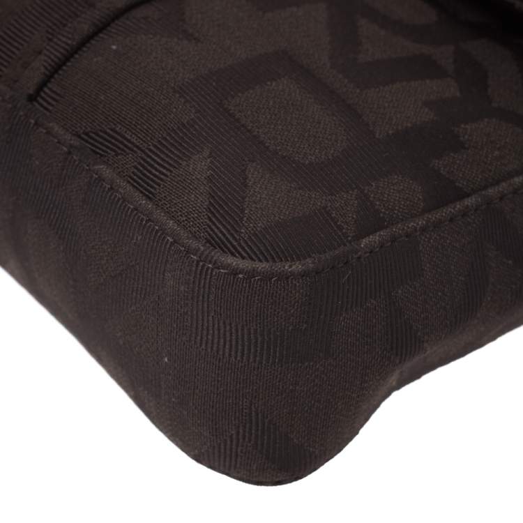 Pre Owned DKNY Dark Brown Signature Canvas and Leather Shoulder Bag