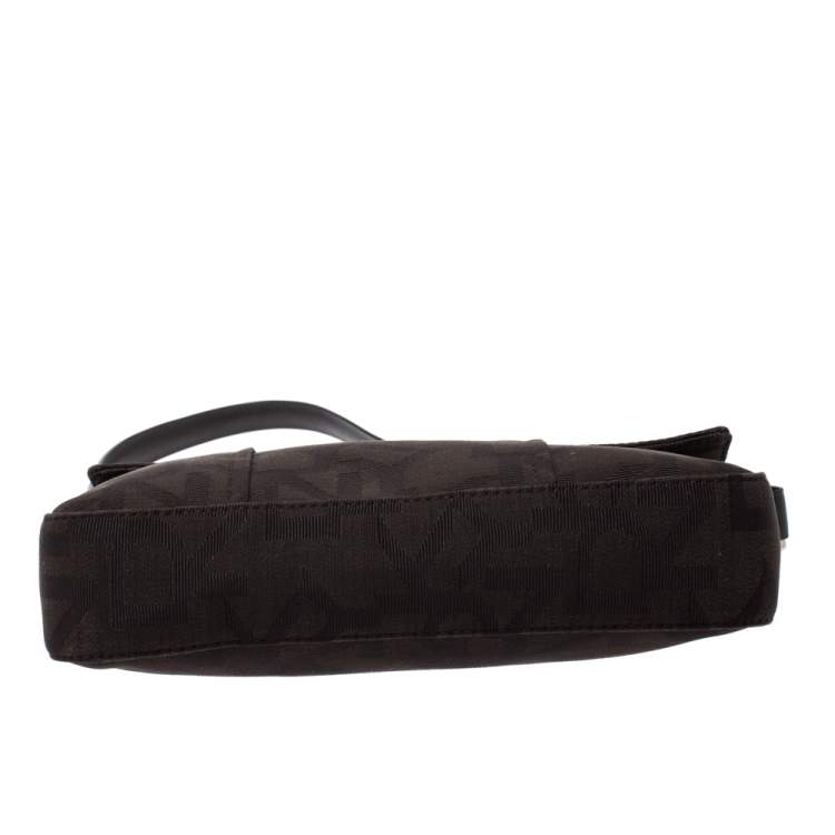 Pre Owned DKNY Dark Brown Signature Canvas and Leather Shoulder Bag