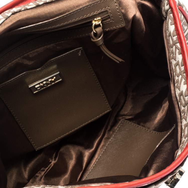 Pre Owned DKNY Red/Brown Monogram Canvas Satchel