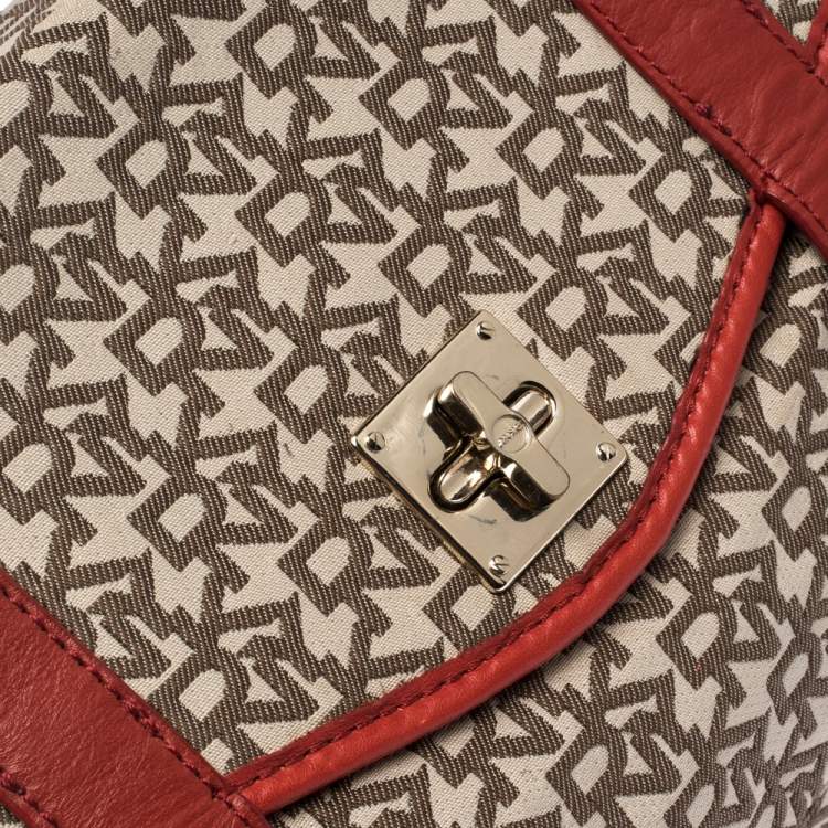 Pre Owned DKNY Red/Brown Monogram Canvas Satchel
