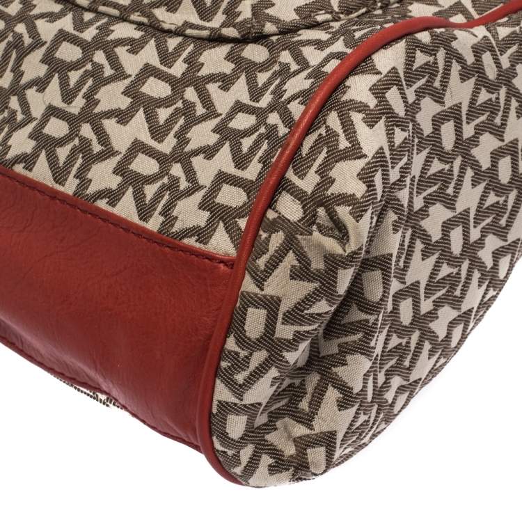 Pre Owned DKNY Red/Brown Monogram Canvas Satchel