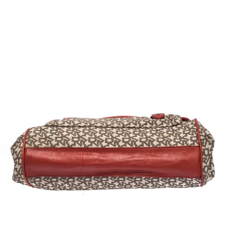 Pre Owned DKNY Red/Brown Monogram Canvas Satchel
