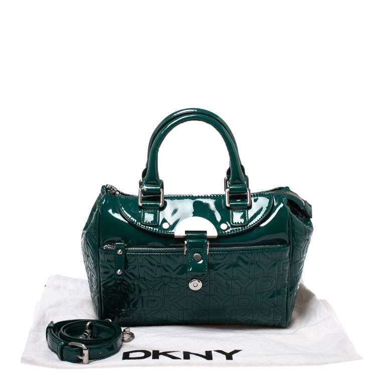 Pre Owned Dkny Green Patent Leather Front Pocket Satchel