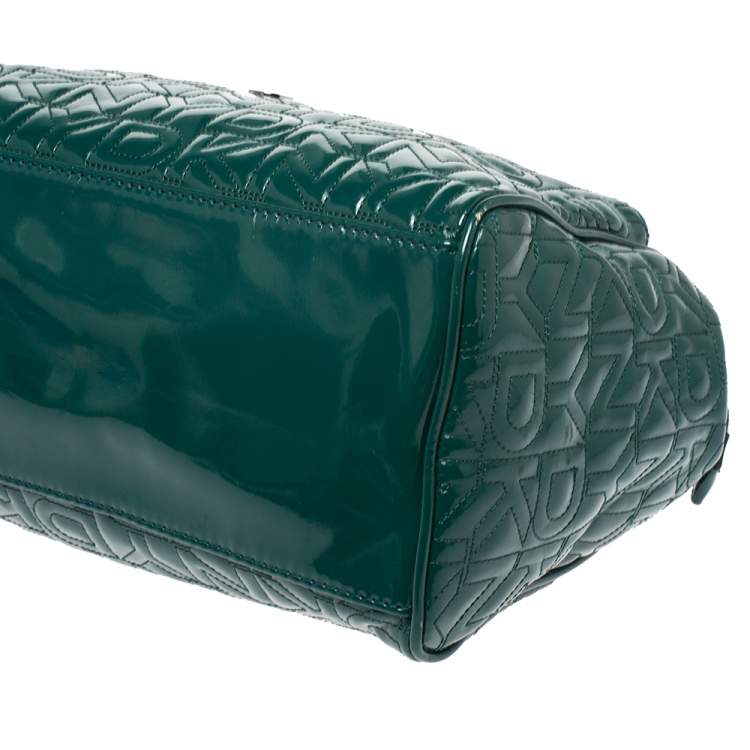 Pre Owned Dkny Green Patent Leather Front Pocket Satchel