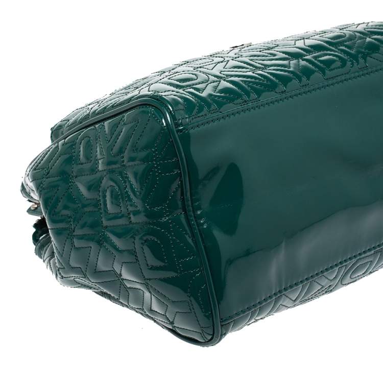 Pre Owned Dkny Green Patent Leather Front Pocket Satchel