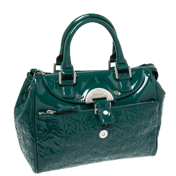 Pre Owned Dkny Green Patent Leather Front Pocket Satchel