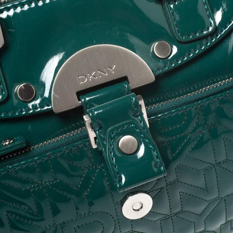 Pre Owned Dkny Green Patent Leather Front Pocket Satchel
