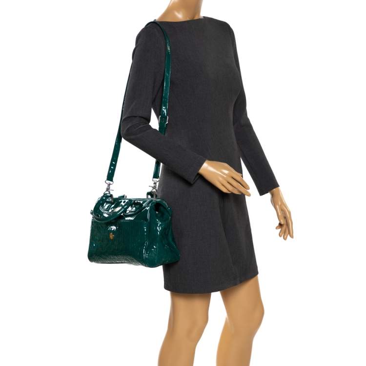Pre Owned Dkny Green Patent Leather Front Pocket Satchel