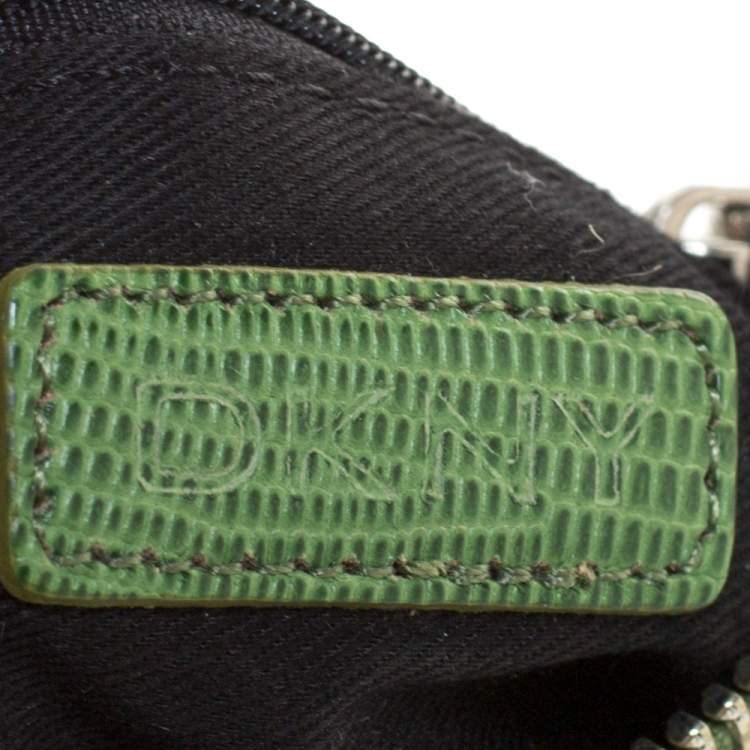 Pre Owned Dkny Green Monogram Canvas and Lizard Embossed Leather Small Shoulder Bag