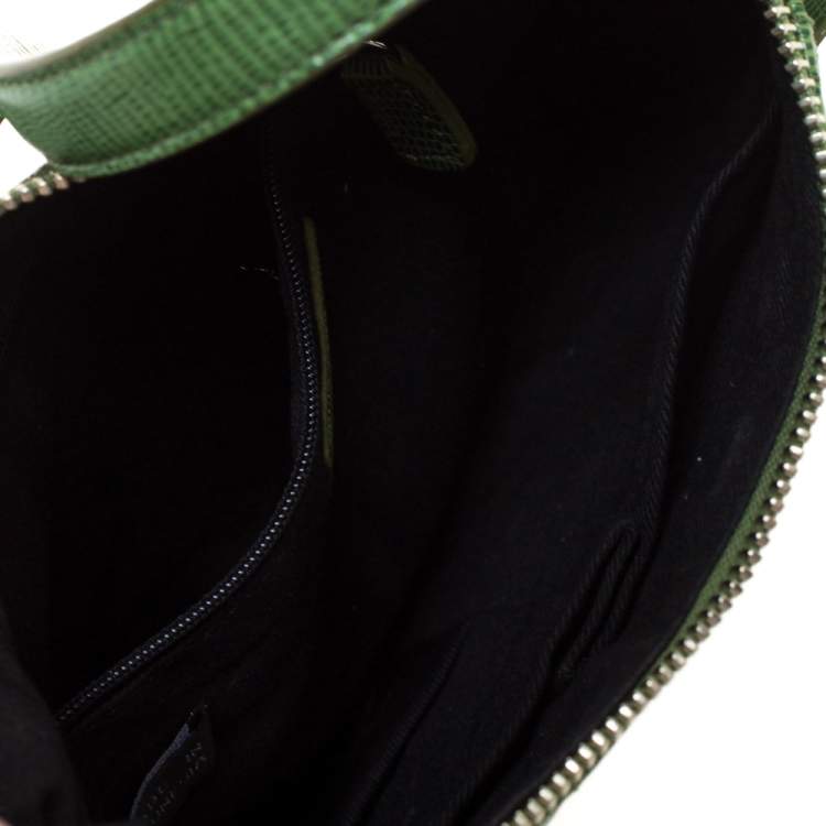 Pre Owned Dkny Green Monogram Canvas and Lizard Embossed Leather Small Shoulder Bag