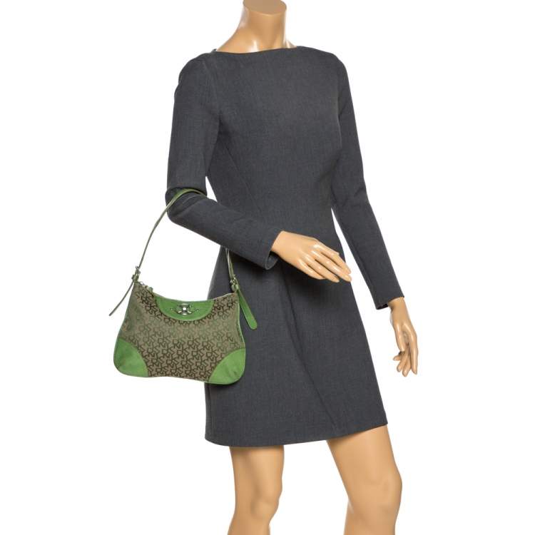 DKNY Green Monogram Canvas and Lizard Embossed Leather Small Shoulder Bag -  ShopStyle