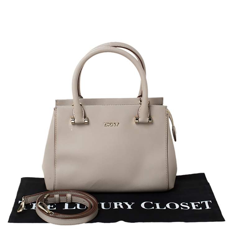 Pre Owned DKNY Beige Leather Small Dona Karan Zip Tote