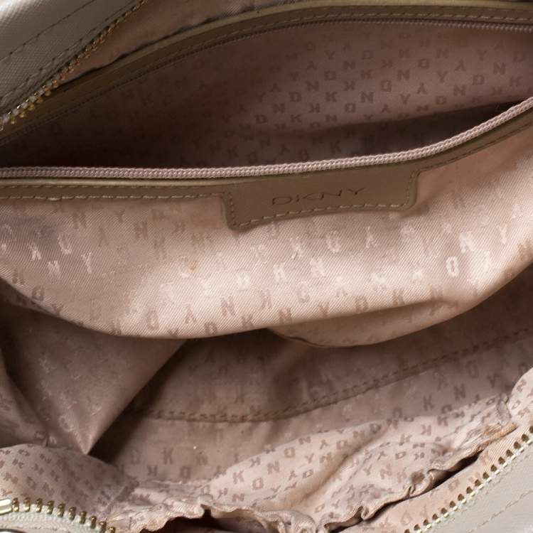 Pre Owned DKNY Beige Leather Small Dona Karan Zip Tote